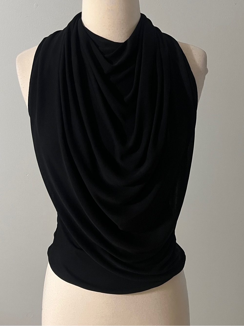 Zara Black Draped High Neck Open Back Sleeveless Top XS NWOT